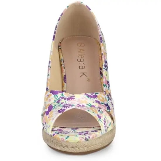Allegra K Women's Peep Toe Platform Pumps Floral Espadrille Wedge Sandals image {2}