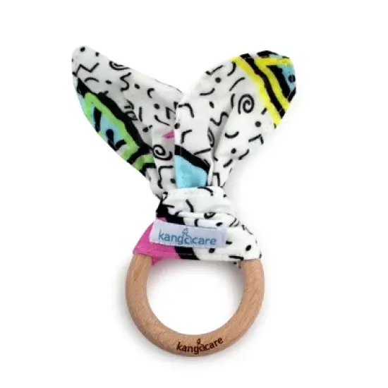 Kanga Care Baby Muslin Crinkle Bunny Ear Wood Teething Ring image {12}