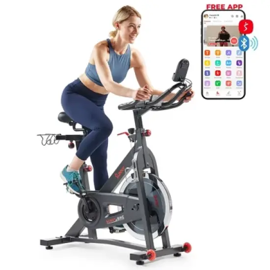 Sunny Health & Fitness Pro Indoor Cycling Bike with Felt Resist, Belt Drive and Bluetooth Smart Exercise Bike - Gray image {11}
