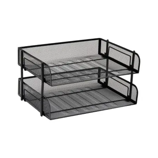 Mind Reader Stackable Paper Tray, Desktop Organizer, File Storage, Office, Metal Mesh, 13.5"L x 10"W x 7.25"H, 2pc., Black image {4}