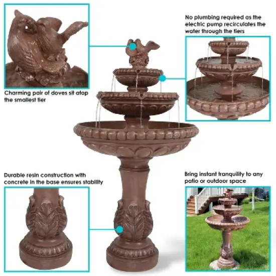 Sunnydaze 43"H Electric Resin and Concrete 3-Tier Pair of Doves Outdoor Water Fountain image {1}