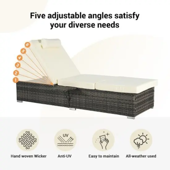 5 Level PE Rattan Outdoor Patio Chaise Lounge Set Of 2,Patio Chaise Lounge With Padded Cover Set And Side Table,Lounge Chair Outdoor -Maison Boucle image {2}