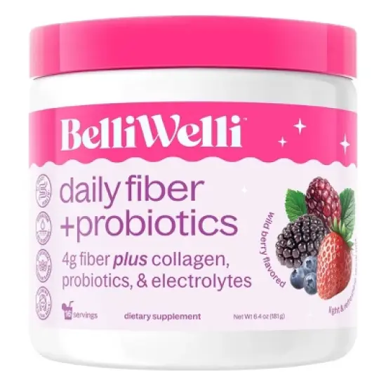 BelliWelli Daily Fiber Supplement + Probiotics, Electrolytes, Collagen, Powder - Wild Berry - 16 servings image {5}