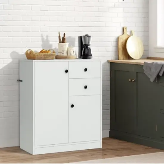 Costway Kitchen Storage Cabinet 2 Drawer Sideboard Floor Cupboard with  Adjustable Shelves image {3}