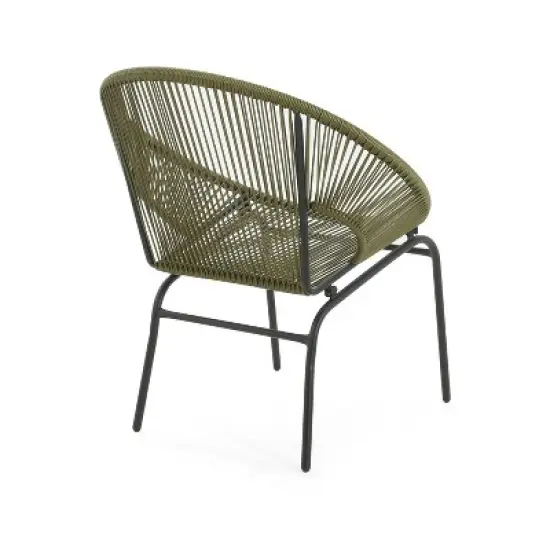 Christopher Knight Home Nusa Outdoor Rattan and Metal Acapulco Weave Club Chairs (Set of 2) image {4}