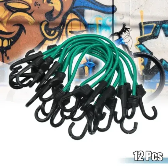 Unique Bargains Strong Elastic Strapping Rope Hooks for Bicycle Dark Green 12 Pcs image {1}
