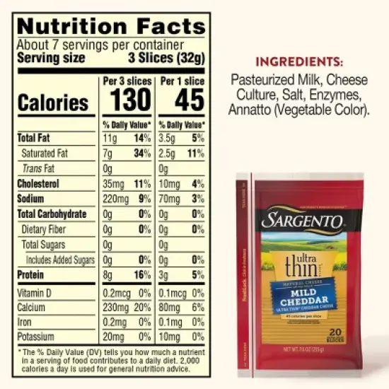 Sargento Ultra Thin Natural Cheddar Cheese Slices - 7.6oz/20 slices image {2}