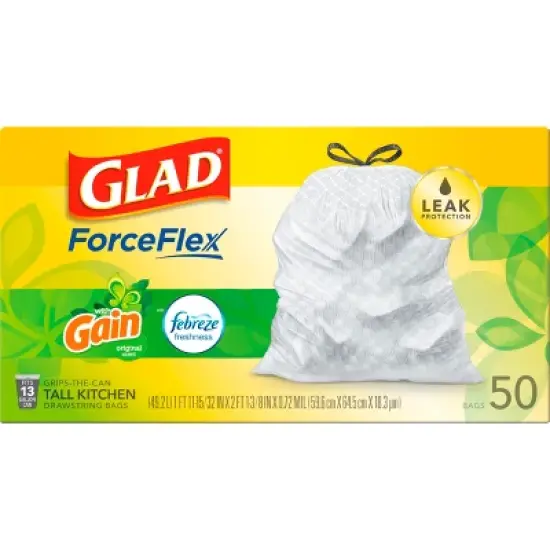 Glad ForceFlex Tall Kitchen Drawstring Trash Bags - Gain Original - 13 Gallon image {4}