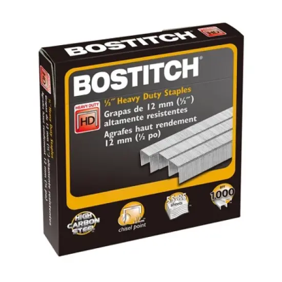 Bostitch Premium Heavy Duty Staples, 1/2", 1000 Per Pack, 3 Packs image {2}