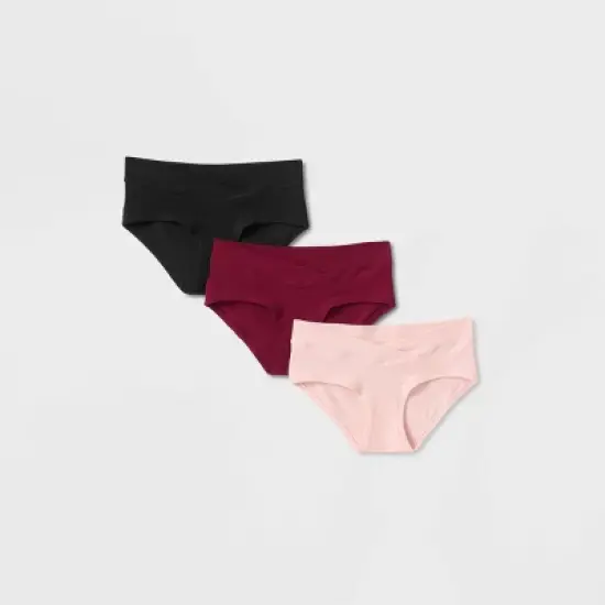 Maternity 3pk Under the Belly Maternity Hipster Underwear - Auden&trade; Pink/Maroon/Black image {3}