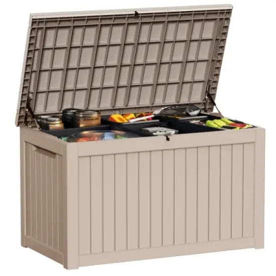 SEVOBAL Deck Boxes, 230 Gal Outdoor Storage Deck Box, Small Patio Storage Bin for Garden Tools, Brown, 57.87"*32.24"*33.66" image {5}