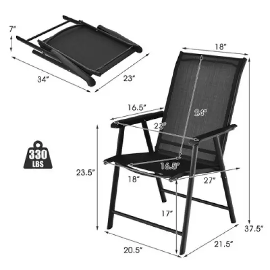 Costway 4PCS Patio Folding Dining Chairs Portable Camping Armrest Garden Black image {3}