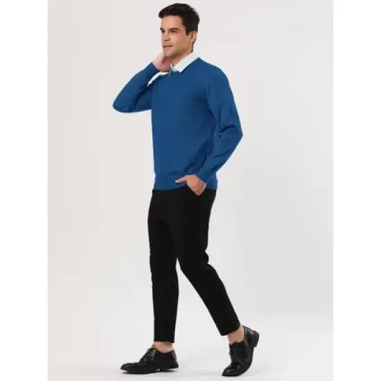 Lars Amadeus Men's Casual Round Neck Long Sleeves Solid Color Knitted Pullover Sweater image {2}