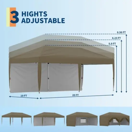 10 x 20 Heavy Duty Pop Up Canopy Tent &ndash; Waterproof UV-Proof with Sidewalls, Roller Bag & Accessories image {1}
