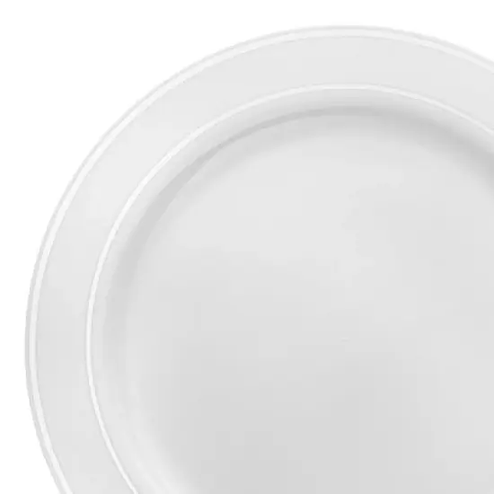 Smarty Had A Party 10.25" White w/ Silver Edge Rim Plastic Dinner Plates - 120 pcs image {9}