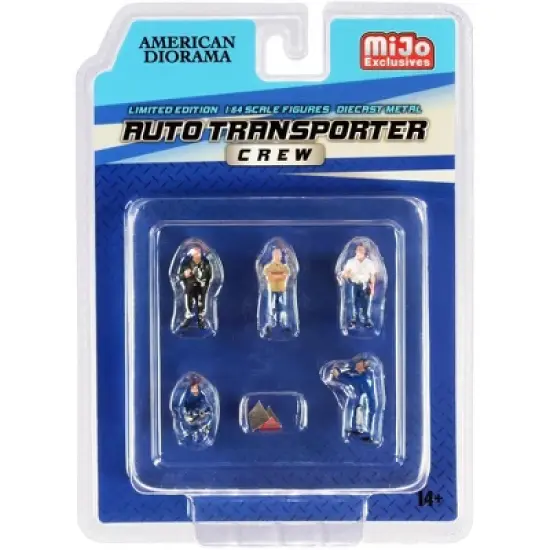 "Auto Transporter Crew" Diecast Set of 7 pieces (5 Figurines and 2 Warning Triangles) for 1/64 Scale Models by American Diorama image {2}