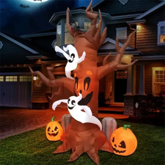 Joyfy 8 FT Halloween Inflatable Outdoor Decorations, Scary Tree with Ghost Pumpkin and Tombstone Inflatables with LEDs for Yard Garden Lawn Decoration image {4}