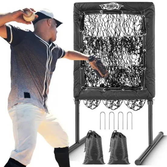 PLAYAPUT 9 Hole Baseball Pitching Net with Strike Zone, Black image {4}