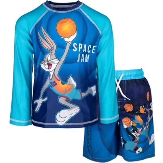 SPACE JAM Looney Tunes Buggs Bunny Daffy Duck Sylvester Rash Guard and Swim Trunks Little Kid to Big Kid image {14}