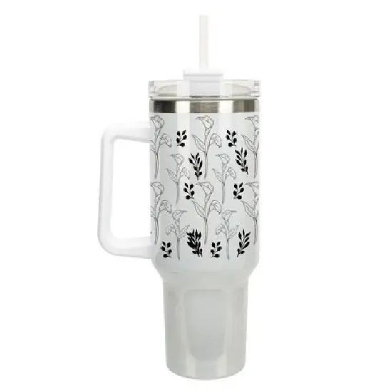 Elanze Designs Calla Lily Flower Floral Pattern 40 oz. Stainless Steel, Large Water Bottle Coffee Mug, Spill & Leak Resistant, Thermal Travel Tumbler image {1}