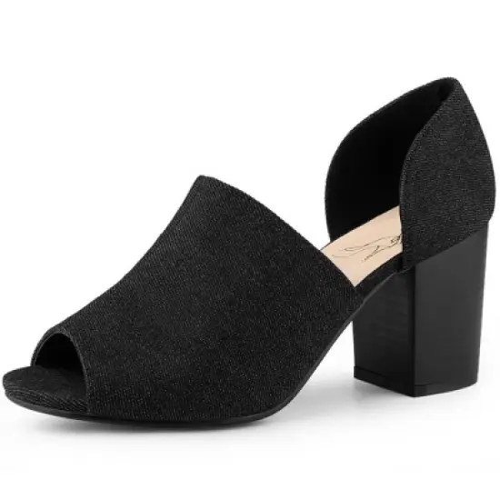 Perphy Denim Open Toe Chunky Heels Slide Sandals image {6}