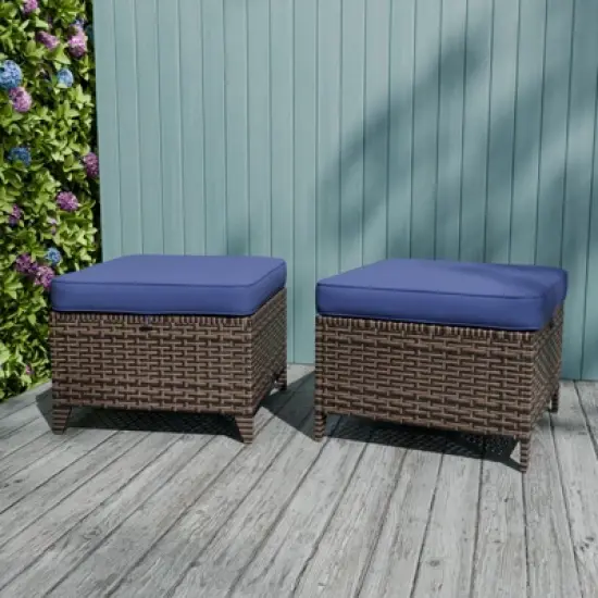 EAGLE PEAK Ocean Vista 2 Piece Wicker Patio Ottoman Set, Variated Wicker Multipurpose Square Ottomans image {8}