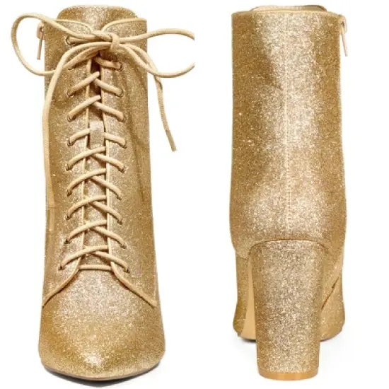 Perphy Women's Glitter Pointed Toe Block Heel Ankle Boots image {1}