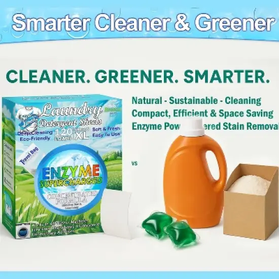 5 Star Super Deals Laundry Detergent Sheets (120 Loads) Liquidless, Eco-Friendly, Hypoallergenic, & Enzyme-Based Stain Removal image {3}