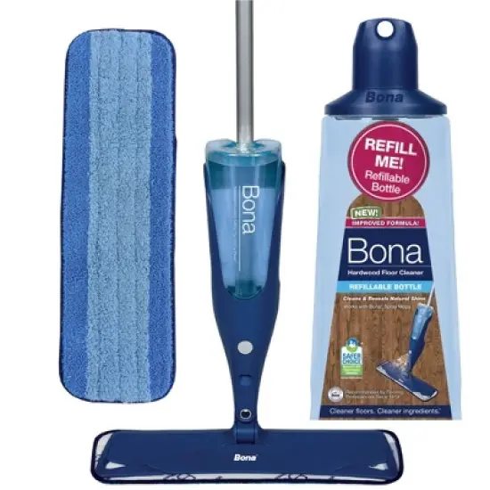 Bona Wood Floor Mop Starter Kit - 1 Spray Mop, 1 Reusable Microfiber Mopping Pad, 1 Refillable Wood Floor Cleaner Liquid image {1}