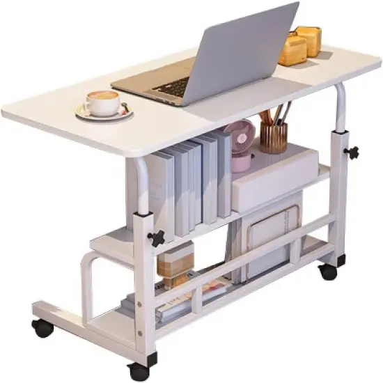 GustoWave  Portable Rolling Desk With Wheels, Adjustable Height Mobile Computer Desk With Storage Shelf For Home Office Study image {9}