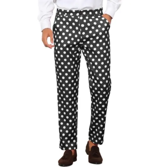 Lars Amadeus Men's Regular Fit Flat Front Polka Dots Printed Pants image {6}