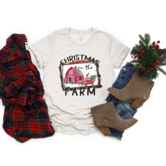 Simply Sage Market Women's Christmas On The Farm Barn Short Sleeve Graphic Tee image {1}