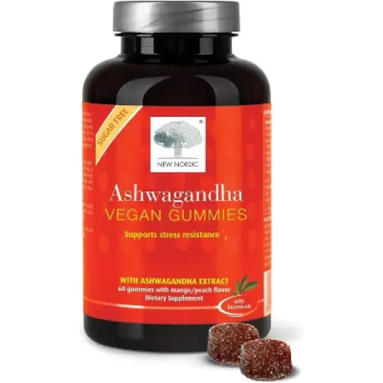 NEW NORDIC Ashwagandha Vegan Gummies - 300 mg Ashwagandha Root Extract , Sugar Free - Adaptogens for Men & Women - Delicious Mango Peach - 60 Gummies image {9}