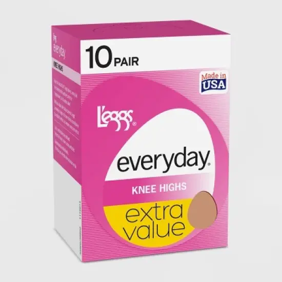 L'eggs Everyday Women's Reinforced Toe 10 Bonus Pack Knee Highs - Suntan One Size Fits Most: Solid Knit Hosiery image {1}