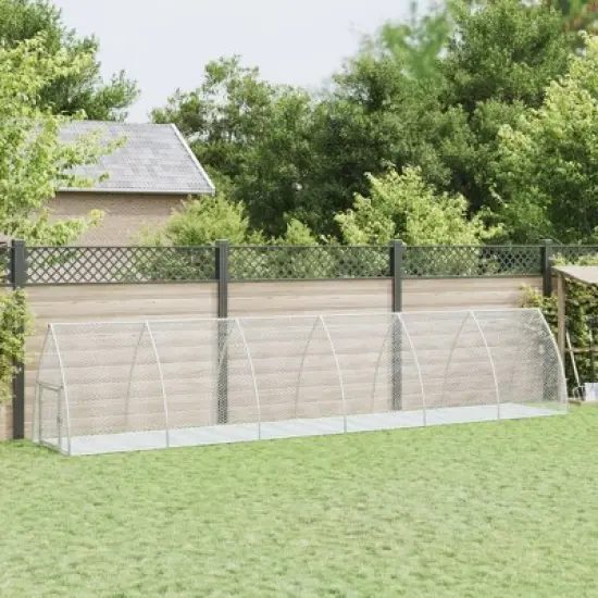 vidaXL Rabbit Hutch Bunny House Animal Enclosure Silver Galvanized Steel - 41.3" x 236.2" x 47.2" image {1}