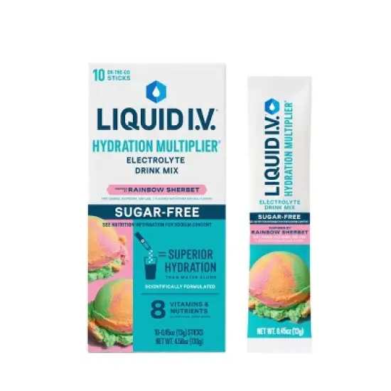 Liquid I.V. Sugar Free Hydration Multiplier Vegan Powder Electrolyte Supplements - Rainbow Sherbert - 0.45oz/10ct image {11}