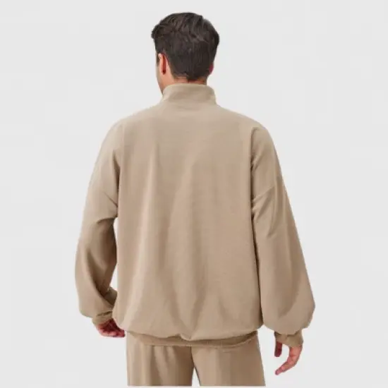 Anna-Kaci Active Men's Oversized Quarter Zip Pullover with Drop Shoulders and Ribbed Cuffs for Relaxed Casual Styling image {4}