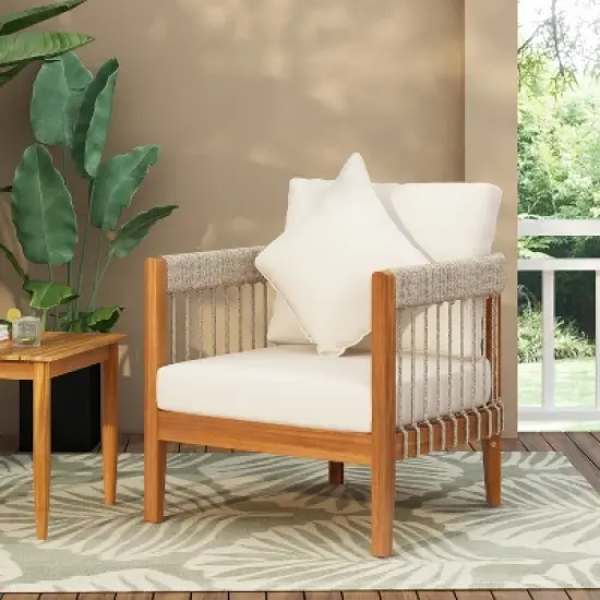 Christopher Knight Home Clifton Patio Rustic Acacia and Rope Upholstered Club Chair with Curved Back image {1}