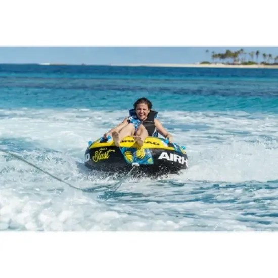 Airhead Blast Single Rider Towable with 4 Neoprene Covered Handles and Self Draining Floor - Yellow image {10}
