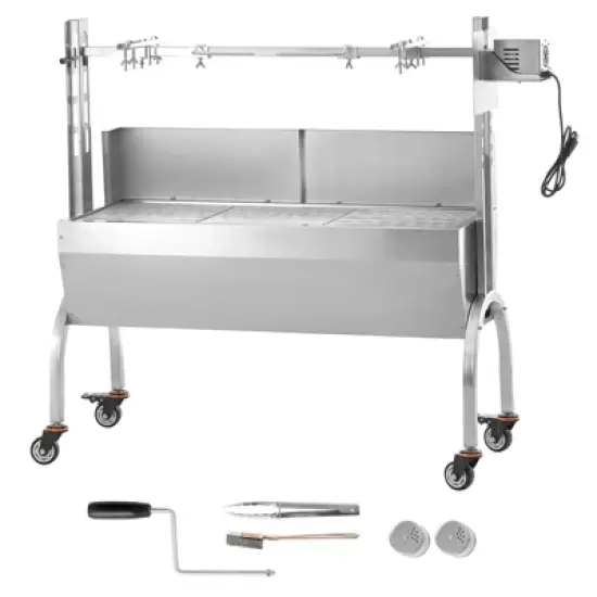 VEVOR Rotisserie Grill with Windscreen, BBQ Whole Pig Lamb Goat Charcoal Spit Grill, 46 Inch 132 Lbs Capacity, Silver image {8}