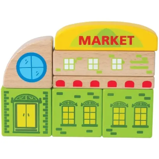 Hape City Building Blocks Colored Wooden Playset with Playscape, Market, Hospital, Bus Station, and Townspeople, for Ages 3 and Up, 145 Piece Set image {2}