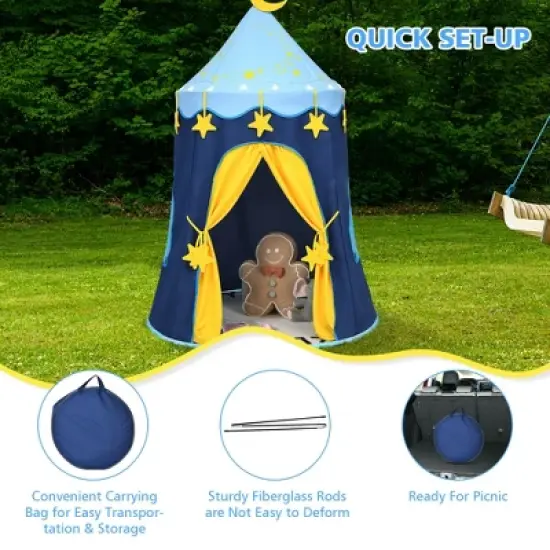 Costway Kids Foldable Pop Up Play Tent w/ Star Lights Carry Bag Indoor Outdoor image {6}