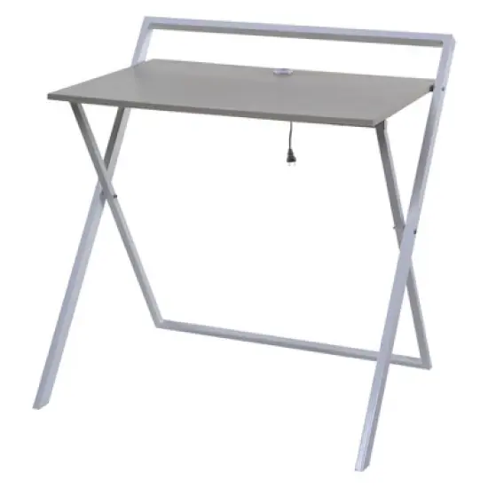 Basics No Assembly Folding Desk with Dual Usb Charger Whitewashed Oak/White - OneSpace image {2}