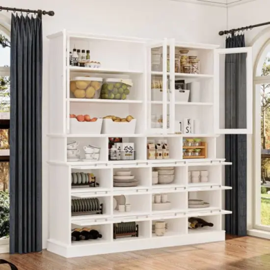 Famapy Multi-Functional Kitchen Cabinet & Pantry,Large - Capacity Food Storage Cabinet with Glass Doors,Easy Organization & Display for Home Kitchen image {2}