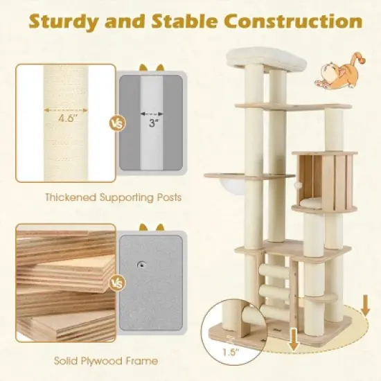 Tangkula 71" Tall Cat Tree w/Cozy Perch Condo Space Capsule 4.6" Scratching Posts image {7}