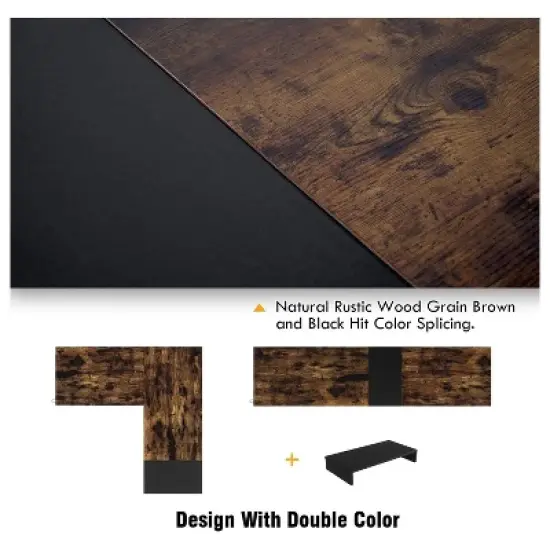 Bestier Industrial Customizable L Shaped Corner or Long Home Office Study Desk w/ Adjustable Shelf, Adaptable Design, Monitor Stand, Rustic Brown image {3}