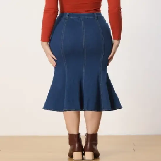 Allegra K Women's Fishtail Maxi Denim Distressed Skirt image {2}