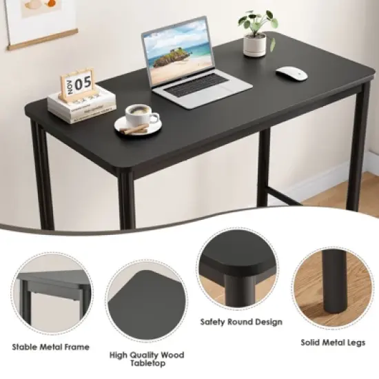 GlasFlength Bar Table，Industrial Modern Bar Table with Sturdy Metal Frame, Easy Assembly, Black, 47.2"*23.6"*41.3" image {4}