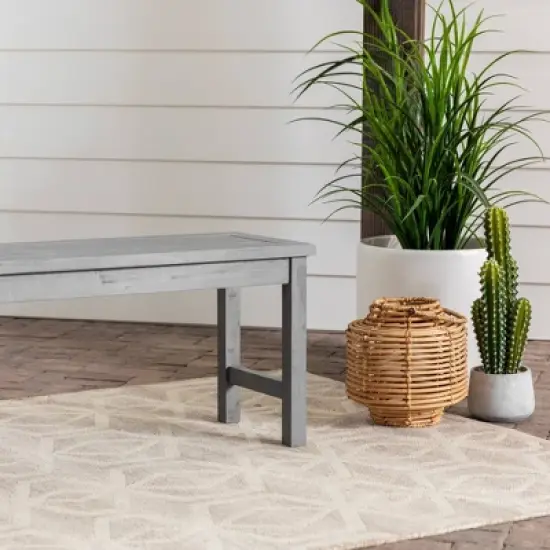 Ravenscroft Modern Boho Acacia Wood Slat Top Outdoor Dining Bench - Gray Wash - Saracina Home image {6}