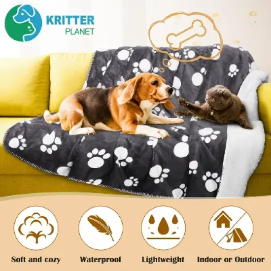 Kritter Planet Waterproof Blanket for Dogs Cats, Washable Furniture Protector Reversible Fleece Couch Cover, Ideal for Indoor Outdoor Use image {4}